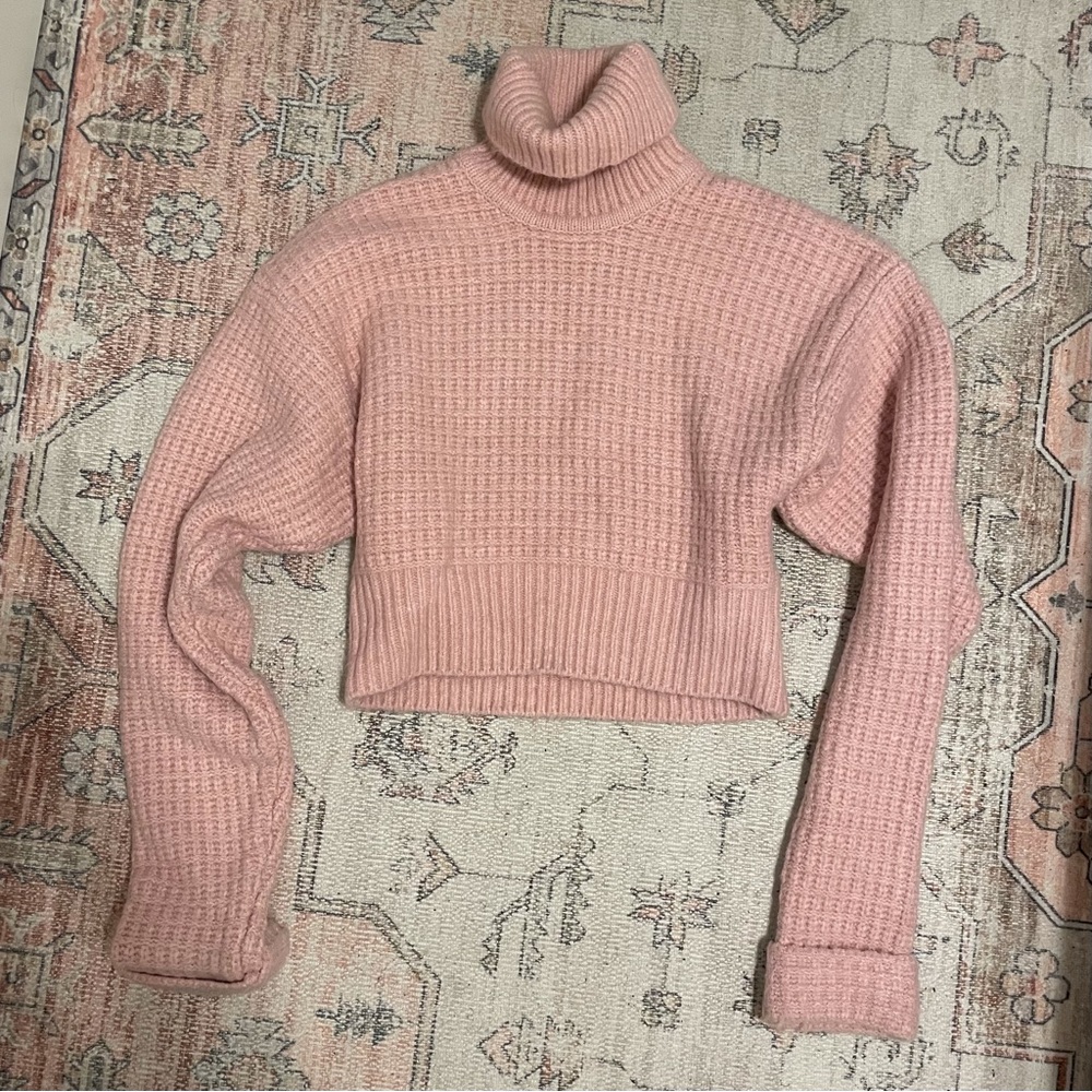 For Love & Lemons Pink Turtleneck Cropped Sweater